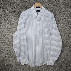 Chaps Shirt Mens 17-17.5 36/37 XL Blue Striped Button Up Easy Care Cotton Casual